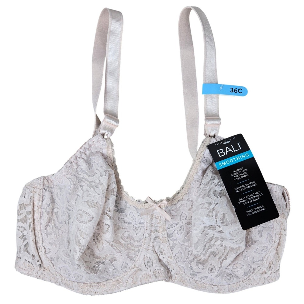 Bali Lace 'N Smooth Underwire Bra 36C Rose 3432 Floral Lace